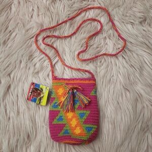 Wayuu Mochila mini rainbow geometric drawstring handmade bucket bag